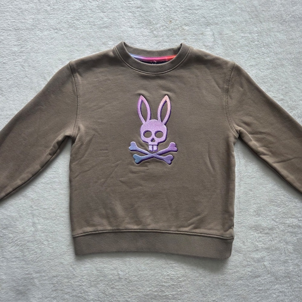 Psycho Bunny Kids Crewneck 5/6 Ombre Logo Long Sleeve Tan/taupe